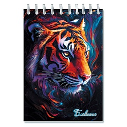 Блокнот А6  48л "Тигр на чёрном" лак, на гребне