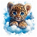 Холст с красками 20*20см по номерам "Леопард на облачке"