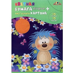 бумага цветная тишью а4 10л. 10цв. "ёжик"+ лист белого картона