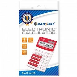 калькулятор настольный 12 разр.  "darvish" 80*134*21мм  бело/красный
