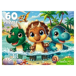 пазлы   60 элементов три динозавра на море