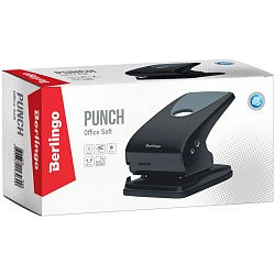 дырокол  65л "berlingo" "office soft"  металлический, черный, с линейкой