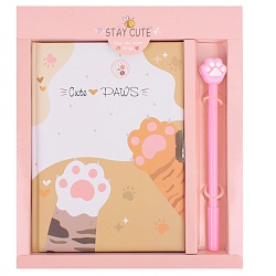 Блокнот A5  50л "Милые лапки" с ручкой гелевой синей