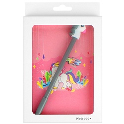 Блокнот подарочный  12*17см 38л  с ручкой "Единорог" ассорти (4 вида)