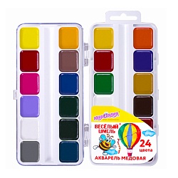 краски аквар. 24цв. "юнландия" "весёлый шмель" медовые  б/к