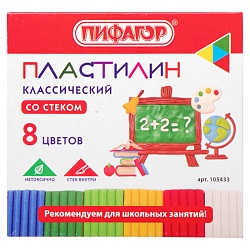 пластилин  8 цветов "пифагор" со стеком 120г