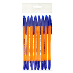 набор ручек шар.  8шт синий цвет чернил "профи" корпус оранжевый