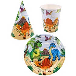 набор для праздника динозавры (тарелка6шт, стаканы6шт, колпаки6шт)