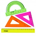 Набор геометр. малый 4 предмета Neon (линейка 16см+ транспортир+ 2 треугольника) Стамм