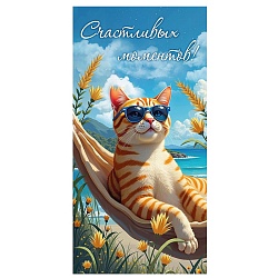 открытка-конверт  dream cards "счастливых моментов!" поласатый котик