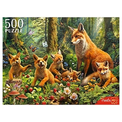 пазлы  500 элементов семья лис в лесу