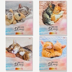 тетрадь  96л кл. "кошачья нежность" обложка лён