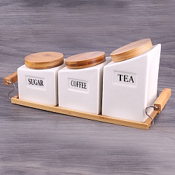 банки для сыпучих продуктов "сахар-кофе-чай" в наборе 3 шт+подставка (600 мл, 800 мл, 1000 мл)