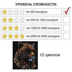 рисование по номерам на чёрном холсте 40*50см  "леопард в очках"