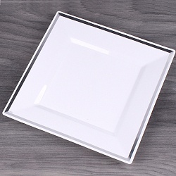 тарелки пластиковые 24 см в наборе 12шт. квадратные белые с серебристой полосой по кайме