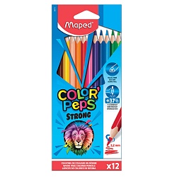 карандаши 12цв maped "color pep's strong" пласт. трехгранные, заточеные