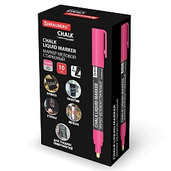 маркер меловой стираемый brauberg  розовый, 3 мм