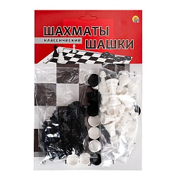 шахматы и шашки классические в пакетее + поле 28,5*28,5см