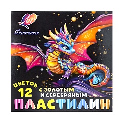 пластилин 12цв. "фантазия" 230г (классический+золотой+серебю)со стеком луч