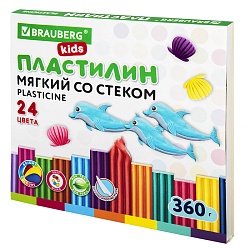 пластилин 24 цветов восковый мягкий "brauberg" со стеком 360г