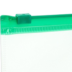 папка-конверт на молнии а4 160мкм, цвет прозрачный, застёжка зелёная