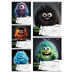 тетрадь  12л косая линия цв. обл "пушистые монстрики"