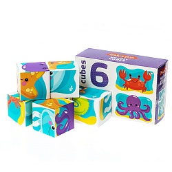 кубики пластиковые "обитатели моря" 6шт