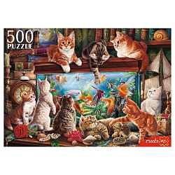 пазлы  500 элементов кошки у большого аквариума