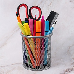 стакан металлический для канцелярских принадлежностей круглый  серый