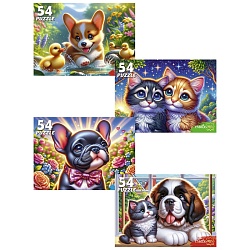 пазлы   54 элемента котята с щенками