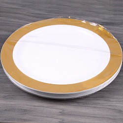 тарелки пластиковые 26см в наборе 12шт. круглые белые с золотистой полосой по кайме