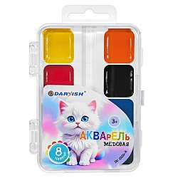 краски аквар.  8цв "котёнок" медовые б/к, пласт.кор.