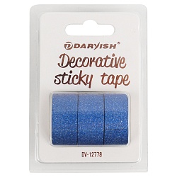 лента декоративная липкая  3шт/уп 15мм*3м "darvish" блёстки синяя