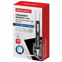 маркер-перманент  brauberg  белый, пулевидный, 5 мм
