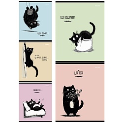 тетрадь  48л кл. "чёрный котёнок-1" обложка лён