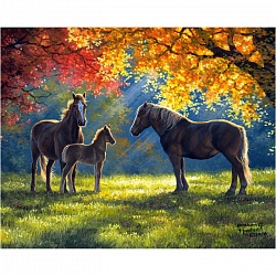 алмазная живопись  40*50см  лошади под деревьями