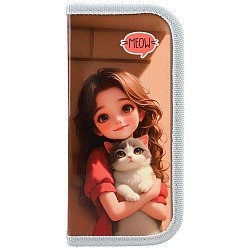 пенал 1отдел. 190* 90мм девочка с котёнком на руках