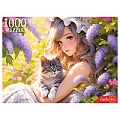Пазлы 1000 элементов Девушка с котёнком