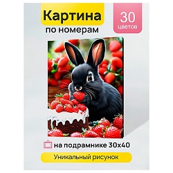 холст с красками 30*40см по номерам "кролик в клубничном мире"