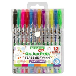 набор ручек гел. 12 цветов с блёстками 0,7мм