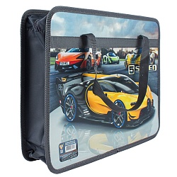 папка детская с ручками а4 пласт. с рисунком на молнии  жёлтый спорткар