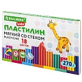 Пластилин 18 цветов восковый мягкий "Brauberg" со стеком 270г