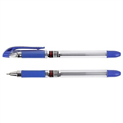 ручка шар. синяя на масляной основе корпус прозрачный с резиновым держателем 0,7мм