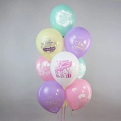 шар воздушный 12" с рисунком  "с днем рождения!"  25шт/уп