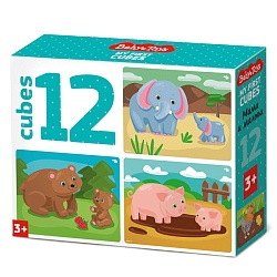 кубики пластиковые "мама и малыш" 12шт