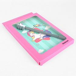 Блокнот подарочный  12*17см 38л  с ручкой "Единорог" ассорти (4 вида)