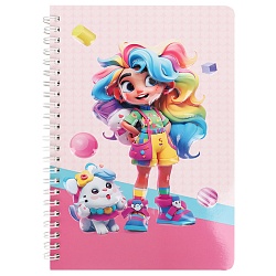 Блокнот 15,5*20,5см 60л на спирали в клетку "Девочка"