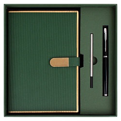 набор подарочный (ежедневник недатир.а5 с магнитной застежкой + ручка) зеленого цвета