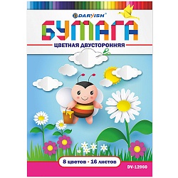 бумага цветная двухсторонняя  а4 16л. 8цв. "darvish"