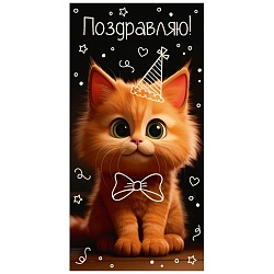открытка-конверт  dream cards "поздравляю!" (рыжий котик)